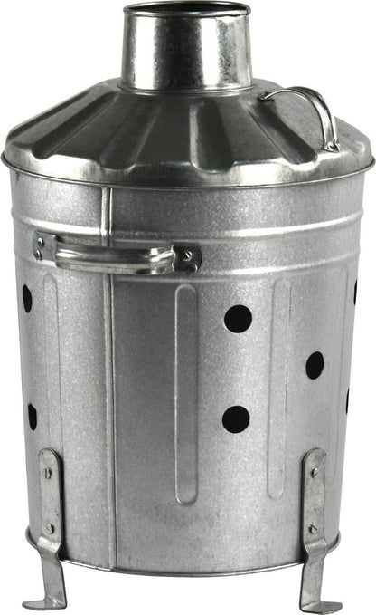 Mini Garden Incinerator Bin 15L – Galvanised Steel Fire Bin with Chimney Lid for Burning Garden Waste, Rubbish & Wood | Ventilated, Corrosion-Resistant, Compact Garden Burner