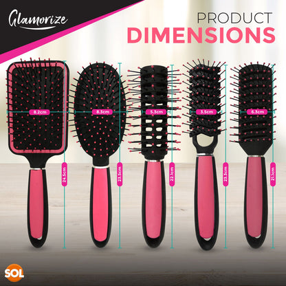 5 Pack Hair Brush Set for Women | Professional Pink Hairdressing Brushes | Paddle, Cushion, Round, Zig Zag & Vented Styling Brushes | Salon & Home Hair Brush Kit for Detangling, Volume & Smooth Styling