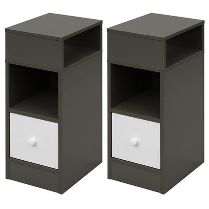 Nightstand, Bedside Table, 2 Open Compartments And 1 Drawer, Bedroom, Living Room, Space Saving Cabinet, Particle Board, 25X30X66Cm, Dark Grey