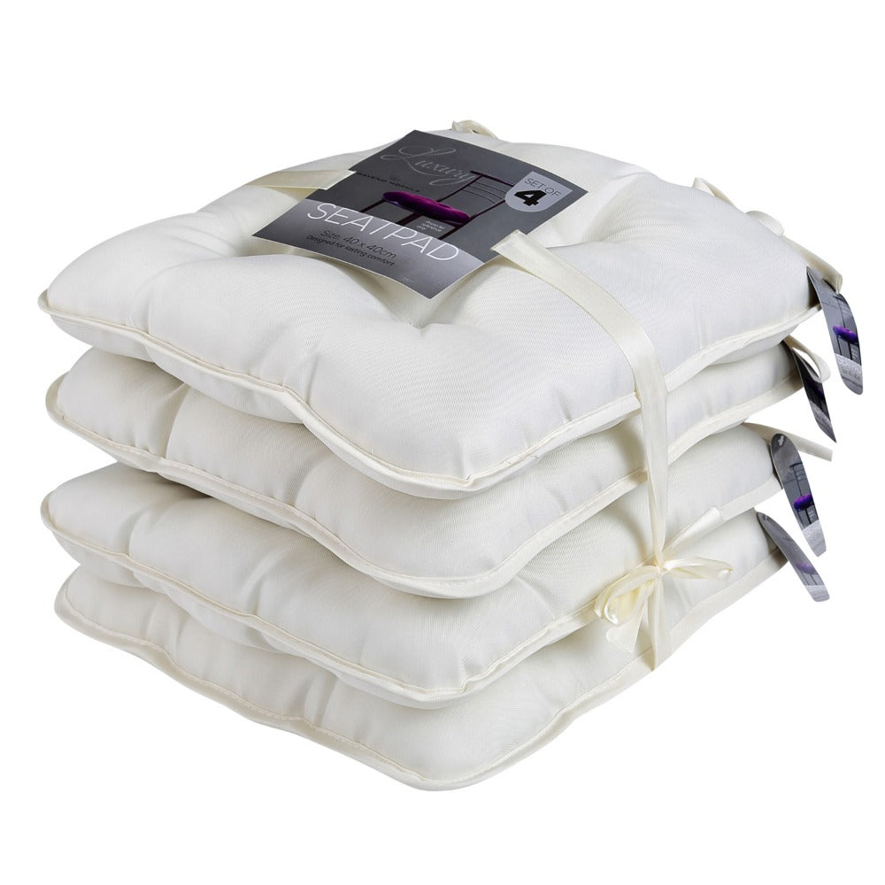 4 Pack Seat Cushions 40x40cm with Tie Fastenings – Soft Foam Chair Pads for Kitchen, Dining, Office, Patio & Garden | Grey | Gaveno Cavailia