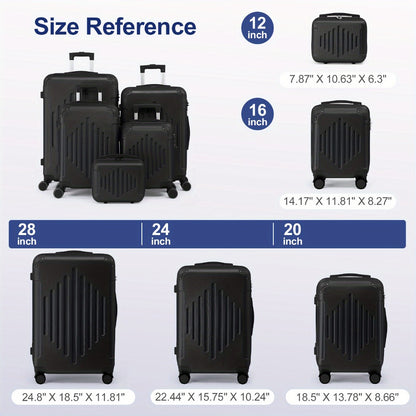 5-Piece Hard Shell Spinner Luggage Set for Family & Group Travel – 12 16 20 24 28 Inch Lightweight Suitcases with Carry-On | 5 Colours | Free UK Delivery