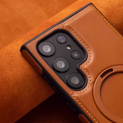 Phone Case - Vintage Synthetic Faux Leather Magnetic Case for Samsung Galaxy S25 S24 Ultra S23 S22 Plus Wireless Charging Shock-Resistant Phone Protector