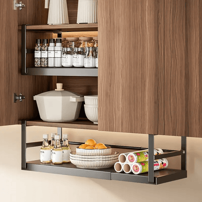 1pc of Adjustable Metal Shelf Organizer for Cabinets, an Expandable Storage Rack for Spices And Seasonings, Designed to Hang Under Cabinets with a Layered Partition, in Black