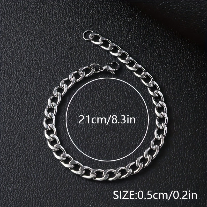 Hip Hop Style - Stainless Steel - Cuban Bracelets 12pcs - Perfect for Daily Wear & Gifts