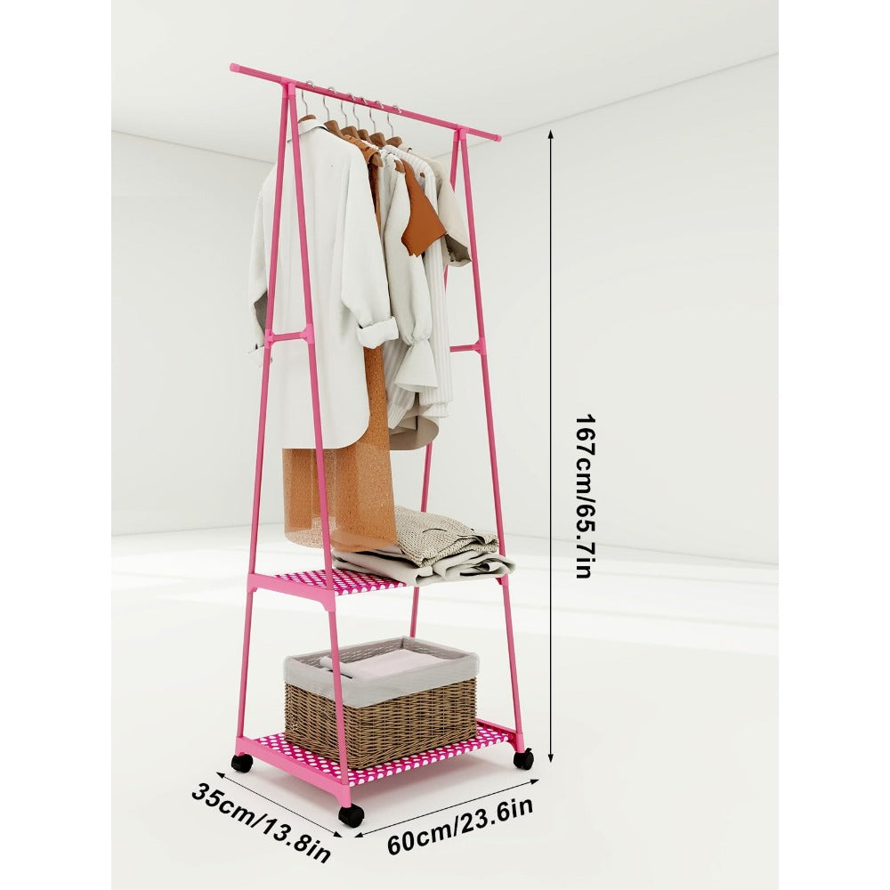 Multifunctional Metal Clothes Hanger with Triangular Wheeled Stand, Mobile Multi-Layer Storage And Organization Rack, Suitable for Home, Kitchen, Wardrobe Organization, Hanging Clothes And Coat Rack - Suitable for Easter, Thanksgiving, Valentine'S Day, Fa