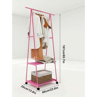 Multifunctional Metal Clothes Hanger with Triangular Wheeled Stand, Mobile Multi-Layer Storage And Organization Rack, Suitable for Home, Kitchen, Wardrobe Organization, Hanging Clothes And Coat Rack - Suitable for Easter, Thanksgiving, Valentine'S Day, Fa