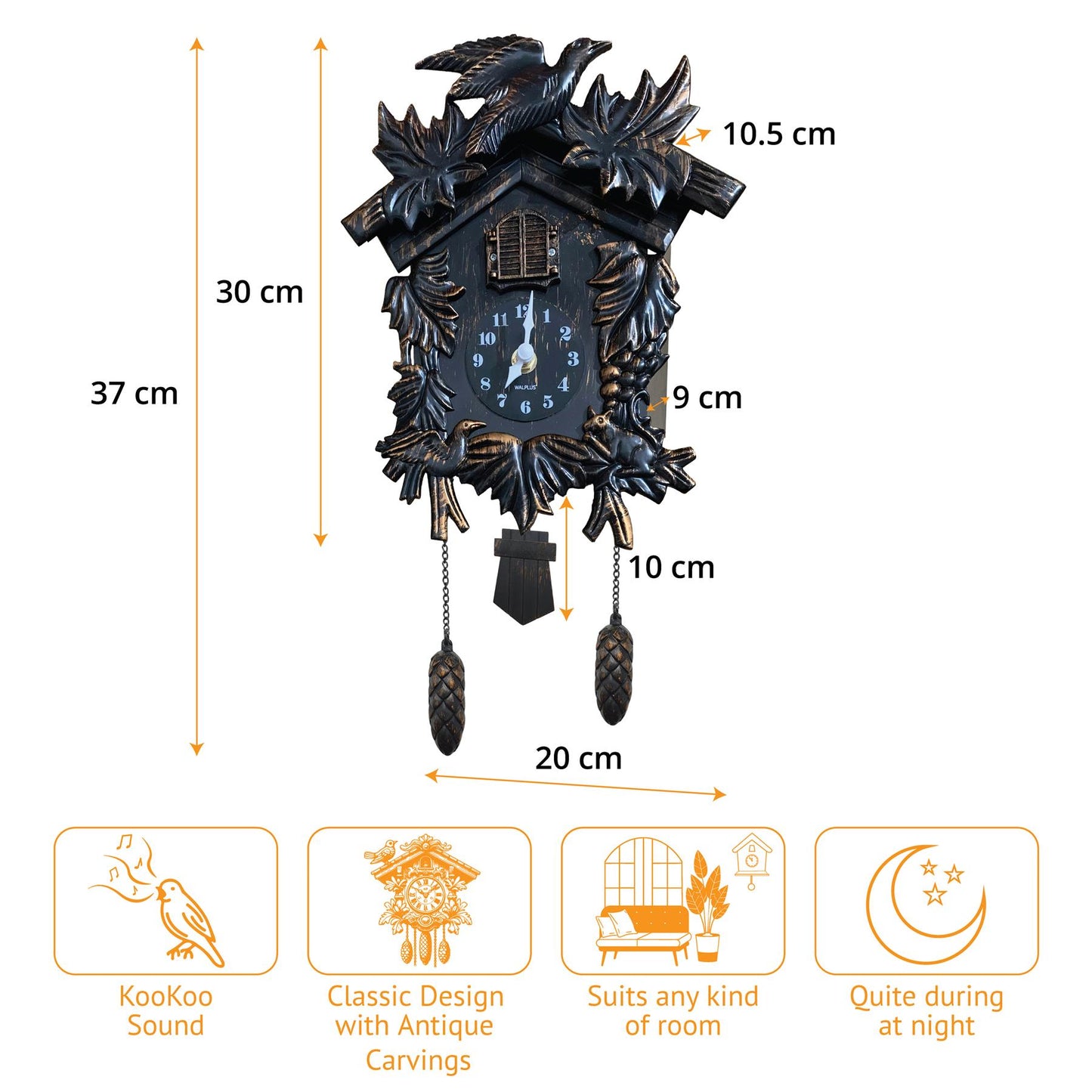 Cuckoo Clock Wall Battery Operated Pendulum – Vintage Chiming Bird Flapping Volume Adjustable – Black Forest Style Wall Clock for Living Room Office Home Décor