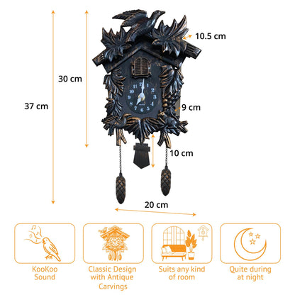 Cuckoo Clock Wall Battery Operated Pendulum – Vintage Chiming Bird Flapping Volume Adjustable – Black Forest Style Wall Clock for Living Room Office Home Décor