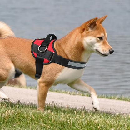 Adjustable Reflective Dog Harness Nylon Vest – Striped Design with D-Ring Leash Attachment & Eat Play Love Patch, No-Pull Walking Harness for Small & Large Dogs