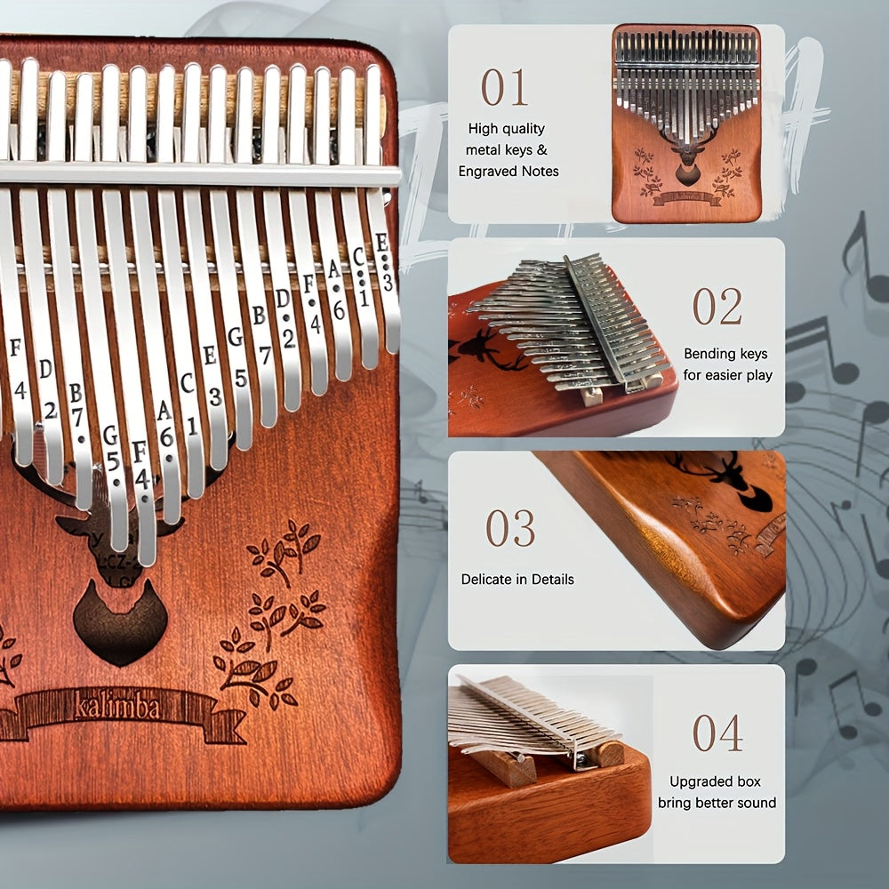 21-Key Thumb Piano Kalimba - Wooden Thumb Piano with Tuning Hammer & Accessories, Portable Acoustic Instrument - Perfect Beginner Gift for Stress Relief & Learning, Fun Instrument for Parties And Gatherings