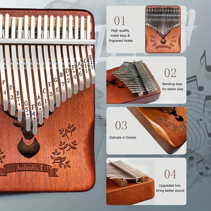 21-Key Thumb Piano Kalimba - Wooden Thumb Piano with Tuning Hammer & Accessories, Portable Acoustic Instrument - Perfect Beginner Gift for Stress Relief & Learning, Fun Instrument for Parties And Gatherings