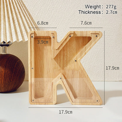 1 unique 18cm*18cm wooden letter jar - 26 creative A-Z letter storage containers, transparent design, birthday gift idea, home decoration, best friend gift, and functional holiday present.