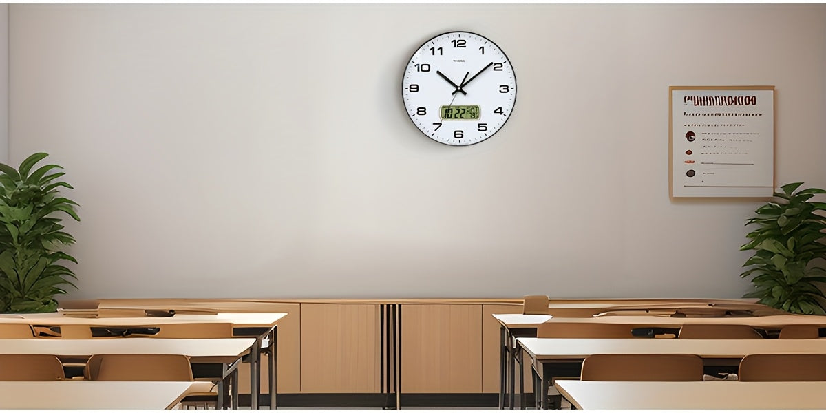TIMESS Calendar Display Analog Wall Clock, 12/14 Inch 2-color Large Dial Silent, Can Display Perpetual Calendar And Fahrenheit Temperature, Bedroom, Office, School Decoration
