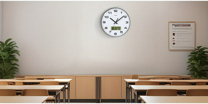 TIMESS Calendar Display Analog Wall Clock, 12/14 Inch 2-color Large Dial Silent, Can Display Perpetual Calendar And Fahrenheit Temperature, Bedroom, Office, School Decoration