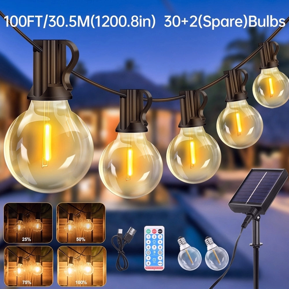15.25m/20.13m/30.49m G40 Solar Light String, Ip44 Waterproof Outdoor Solar Light Chain/Crystal Fairy Light, With Remote Control And Adjustable Brightness, Ideal For Decorative Lighting In Gardens, Terraces, Balconies, Barbecues, Parties, And Corridors
