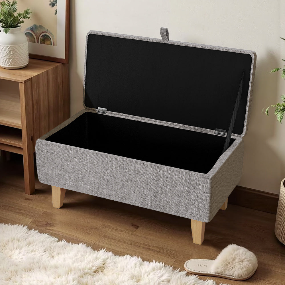 Linen Padded Storage Stool Ottoman Storage Box Footstool Living Room Bedroom Hallway Shoe Stool Footrest