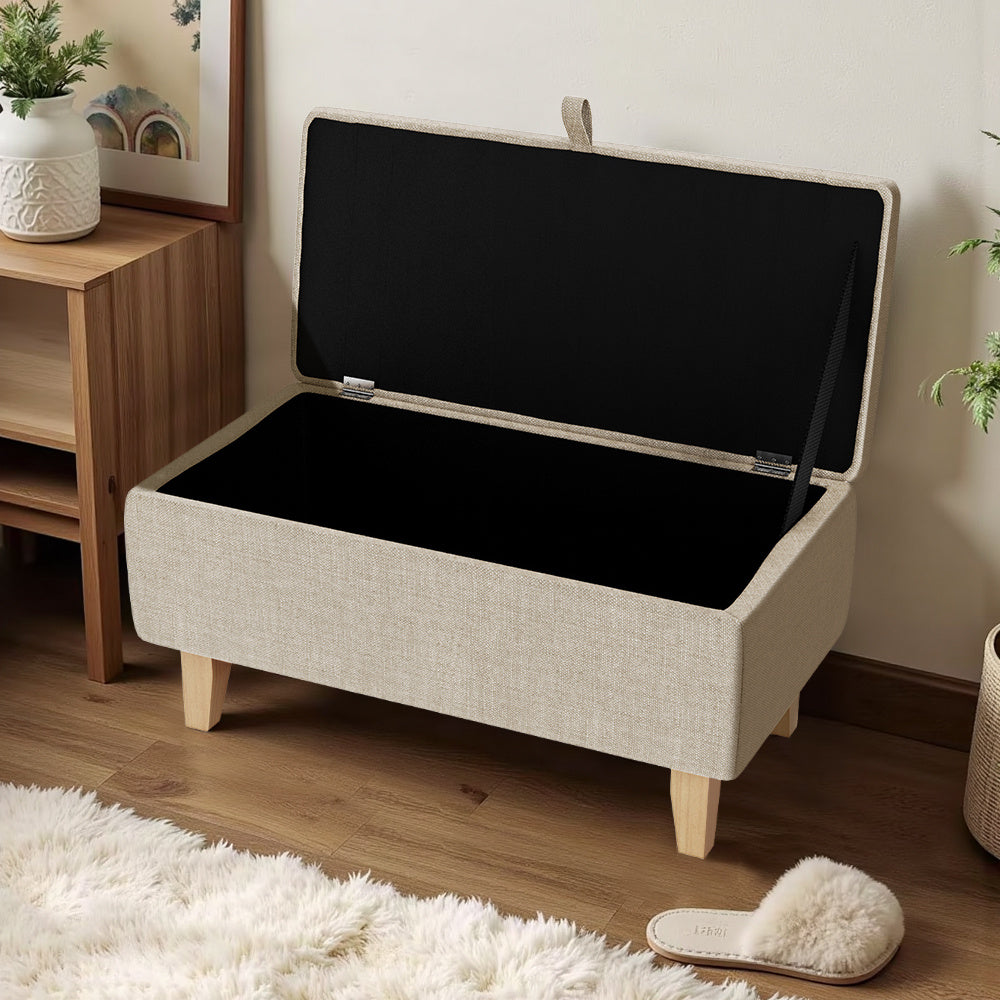 Linen Padded Storage Stool Ottoman Storage Box Footstool Living Room Bedroom Hallway Shoe Stool Footrest