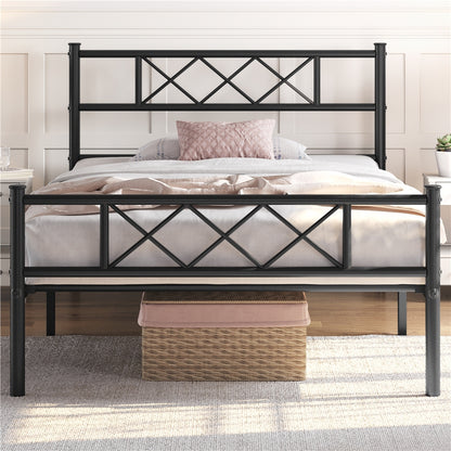 Costoffs Metal Bed Frame Metal-Framed Bed Base with Storage, Bed Foundation for Small Space, Easy Assembly Bed Foundation with Cross-design Headboard and Footboard for Bedrooms, Single/Double/king, Black/White/Pink