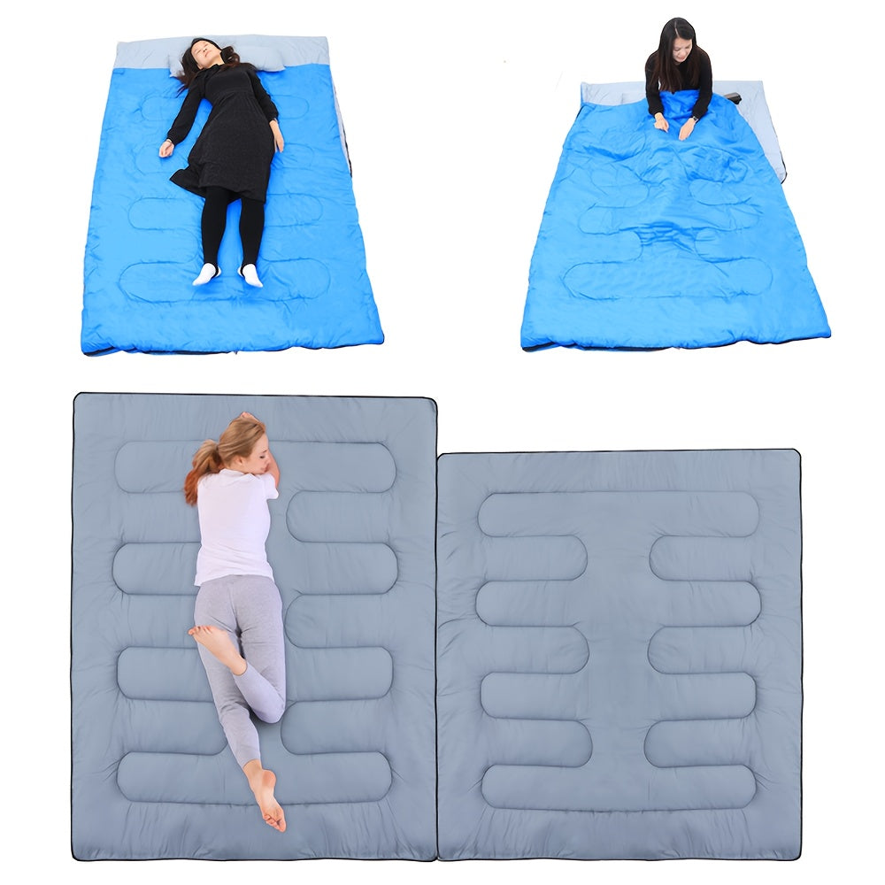 Super Warm Camping Sleeping Bag And Hood, Super Fiber Fabric, Ideal For Outdoor Camping, Camping Accessories, Lightweight Survival Sleeping Bag, Portable Sleeping Bag Suitable For All Seasons, Hiking, Outdoor Activities-Zipper Closure, Double Person