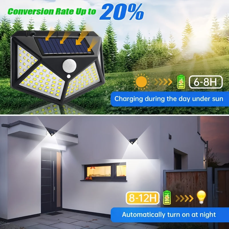 2-12pcs Outdoor Solar LED Lights, Garden Solar Lights IP65 with Motion Sensor, Four-sided Lighting Ultra-Bright Wall Lights, for Yard Garden Lawn Patio Courtyard Fences Driveway Pathway Decorations, Solar Lights