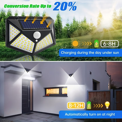 2-12pcs Outdoor Solar LED Lights, Garden Solar Lights IP65 with Motion Sensor, Four-sided Lighting Ultra-Bright Wall Lights, for Yard Garden Lawn Patio Courtyard Fences Driveway Pathway Decorations, Solar Lights