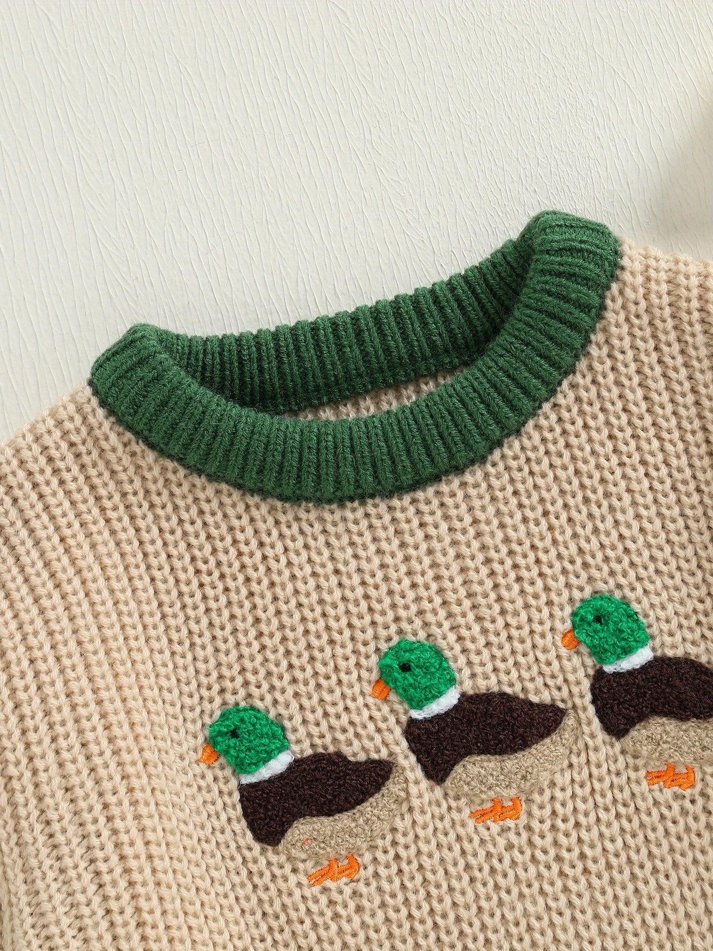 Toddler Boy Girl Fall Sweaters Long Sleeve Round Neck Duck Embroidery Tops Toddler Sweatshirts