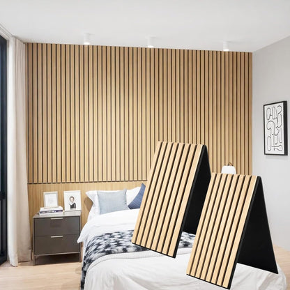 2 Pack 120x32cm Wood Slat Wall Panels, Foldable Acoustic Sound Proofing Panels with Felt Backing for Home Bedroom TV Feature Wall