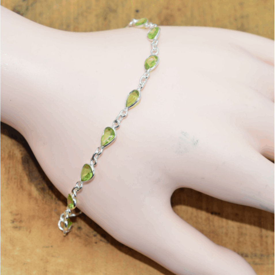 925 Sterling Silver Natural Gemstone Adjustable Bracelet ~ Teardrop Link Bracelet ~ Simple Elegant Jewelry