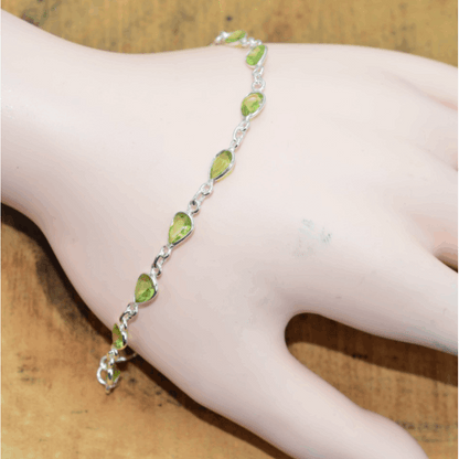 925 Sterling Silver Natural Gemstone Adjustable Bracelet ~ Teardrop Link Bracelet ~ Simple Elegant Jewelry