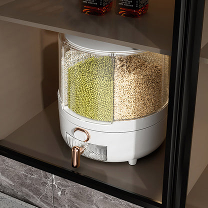 Grain Dispenser 360° Rotating Dispenser 6-Grid Rice Dispenser Food Dispenser Bucket Transparent Kitchen Organization For Countertops, White