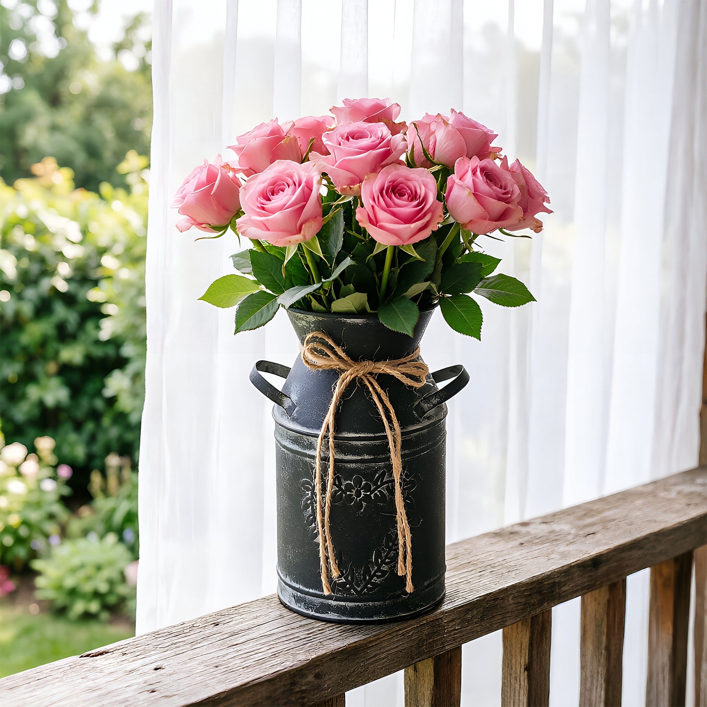 Rustic Metal Pitcher Vase with Heart Cut-Out Detail - product view 25