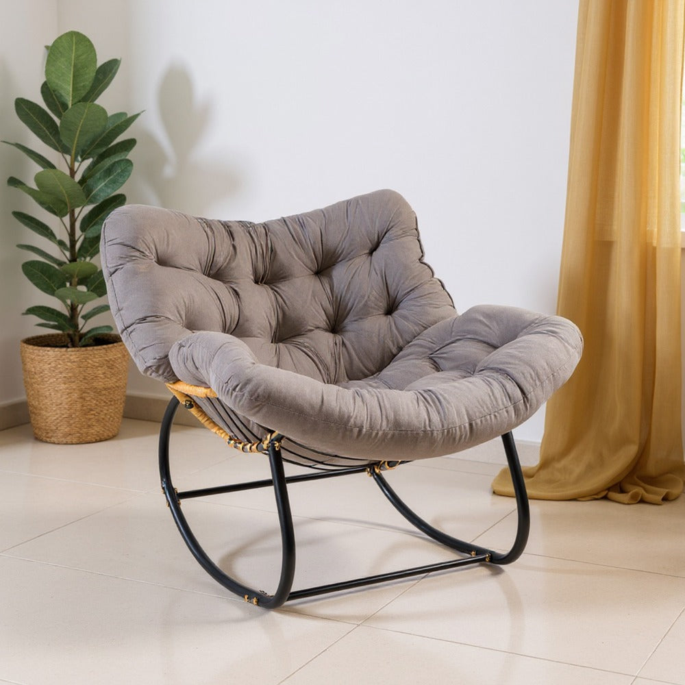 Egg Chairs Oversized Rattan Wicker Outdoor Rocking Chair Metal Frame Garden Rocking Chair Large Support Modern with Cushioned Seat