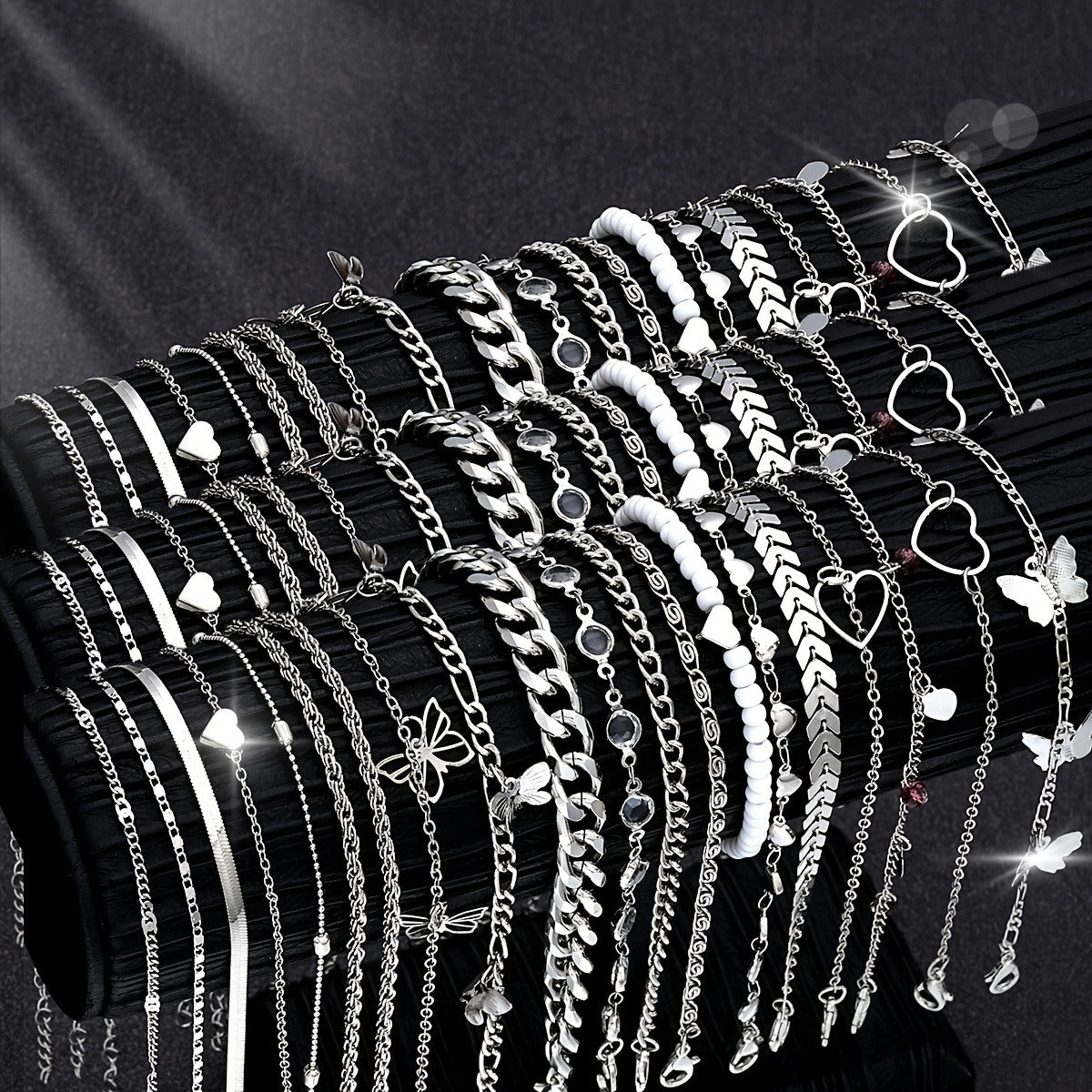[Charm Anklets Set] 19pcs Fashionable Simple Elegant Charm Anklets Set - Zinc Alloy Multi-Design