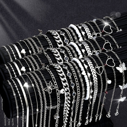 [Charm Anklets Set] 19pcs Fashionable Simple Elegant Charm Anklets Set - Zinc Alloy Multi-Design