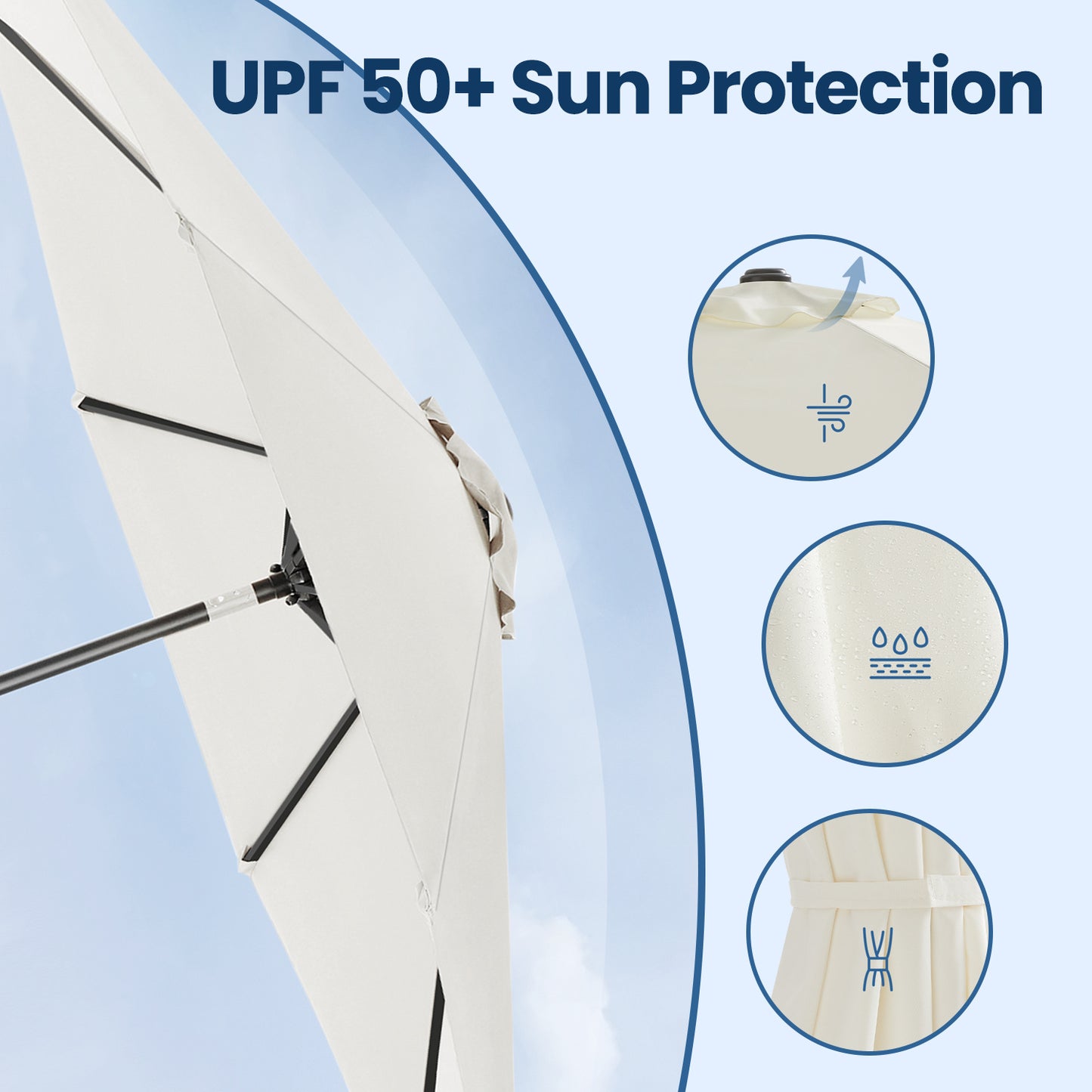 3 m Garden Parasol Umbrella, UPF 50+, Sun Shade, 30° Tilt in 2 Directions, 180 g/m²，Crank Handle for Opening and Closing, for Outdoor Gardens Pool Balcony Patio, Base Not Included, Beige,Grey