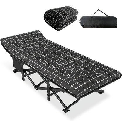 Sun Lounger, Adjustable Folding Camping Bed with Cushion and Headrest, for Adults Garden Patio Pool Office and Beach, 300kg Capacity, Oversized Guest Bed Lounge Chair