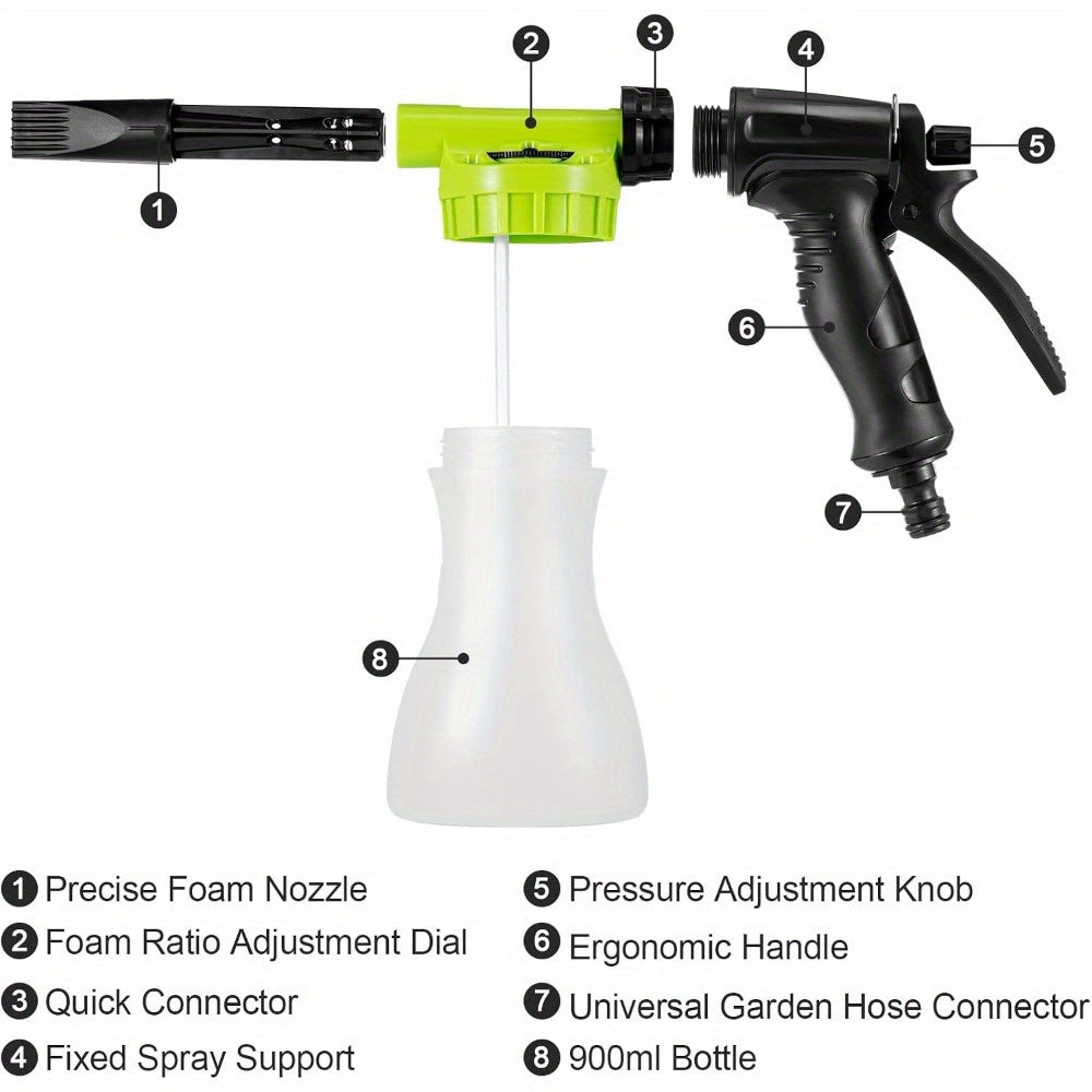 Wash Foam Cannon 900ml Car Foam Sprayer Snow Foam Gun Bottle Snow Foam Sprayer Adjustable Car Cleaning Spray Tool Hose Pipe Sprayer for Car Home Garden Wash (Green)