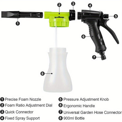 Wash Foam Cannon 900ml Car Foam Sprayer Snow Foam Gun Bottle Snow Foam Sprayer Adjustable Car Cleaning Spray Tool Hose Pipe Sprayer for Car Home Garden Wash (Green)