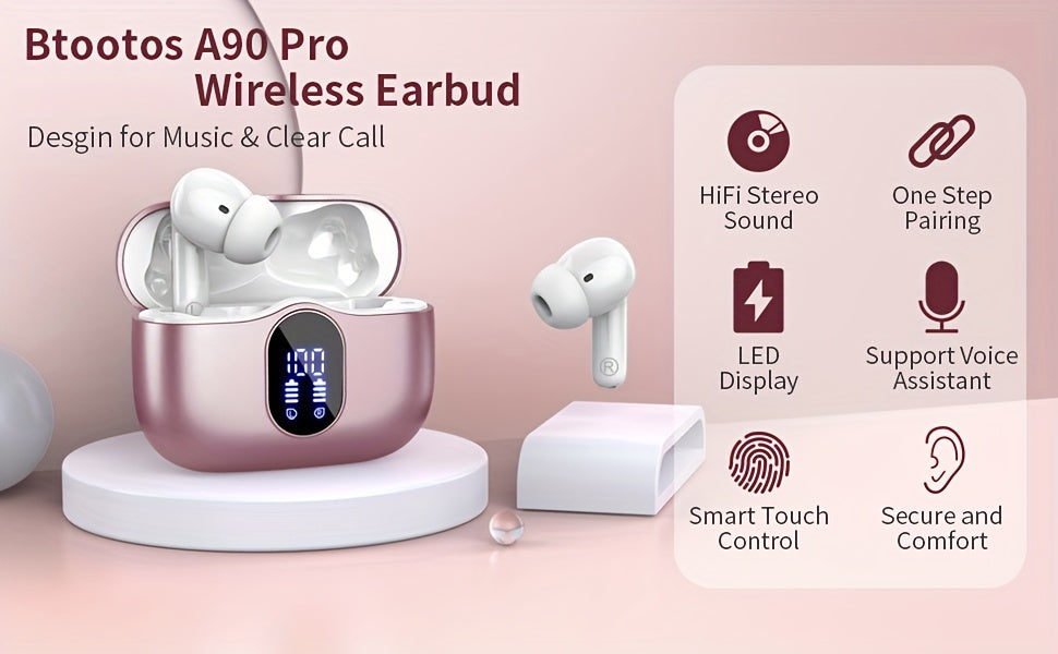 Wireless Earbuds, Wireless 5.3 Headset Bass Stereo, Earbuds with Noise Cancelling Microphone LED Display, In Ear Headphones, 36 Hours Of Playback Time, Suitable for Laptop Pad Mobile Phone Exercise