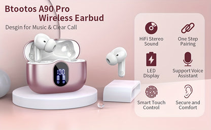Wireless Earbuds, Wireless 5.3 Headset Bass Stereo, Earbuds with Noise Cancelling Microphone LED Display, In Ear Headphones, 36 Hours Of Playback Time, Suitable for Laptop Pad Mobile Phone Exercise
