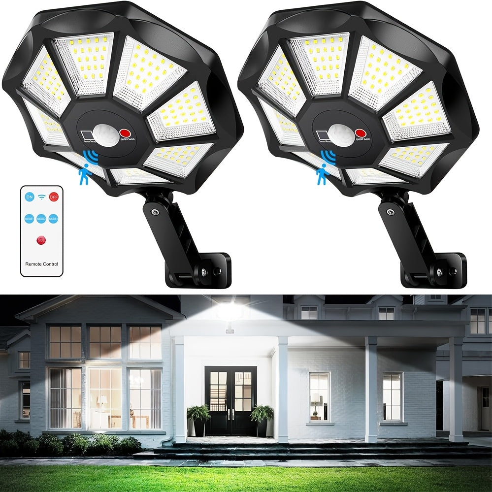 2/4pcs Solar Street Lights Outdoor Garden, 168LED Solar Motion Sensor Lights With Remote, 3 Lighting Modes Solar Lights, 180 ° Adjustable Commercial Street Lights, For Streets, Garages, Courtyards, Garden Terraces, And In Front Of Doors