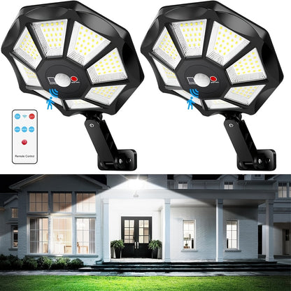 2/4pcs Solar Street Lights Outdoor Garden, 168LED Solar Motion Sensor Lights With Remote, 3 Lighting Modes Solar Lights, 180 ° Adjustable Commercial Street Lights, For Streets, Garages, Courtyards, Garden Terraces, And In Front Of Doors