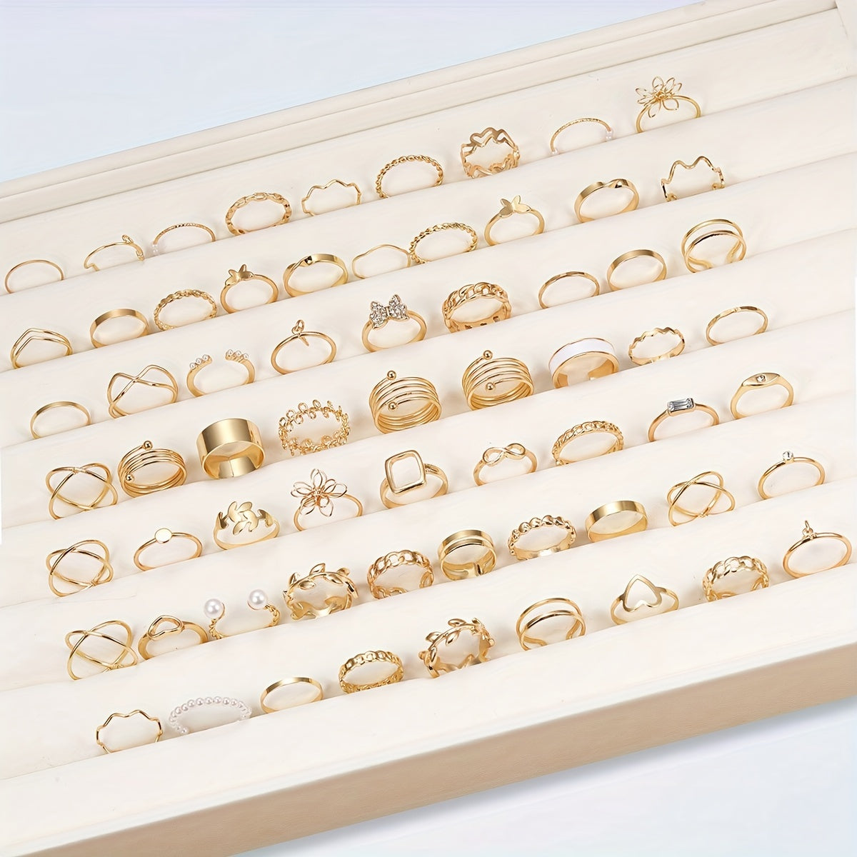 Imitation IF YOU Ring Collection Charm Set Minimalist Look with Flower, Butterfly, Heart Charms 66pcs - Daily Wear, Wedding, Anniversary, Gift for all-Season Elegant