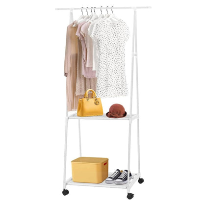 Multifunctional Metal Clothes Hanger with Triangular Wheeled Stand, Mobile Multi-Layer Storage And Organization Rack, Suitable for Home, Kitchen, Wardrobe Organization, Hanging Clothes And Coat Rack - Suitable for Easter, Thanksgiving, Valentine'S Day, Fa