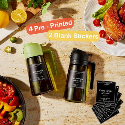 Set of 2 Kitchen Glass Olive Oil Dispensers, a 2-In-1 Oil Bottle And Cooking Sprayer, 16-Ounce Premium Dark Green Glass Oil Bottle, Cooking Oil Dispenser, Kitchen Oil Sprayer, Includes 6 Stickers, Suitable for Grilling, Rvs, Salads