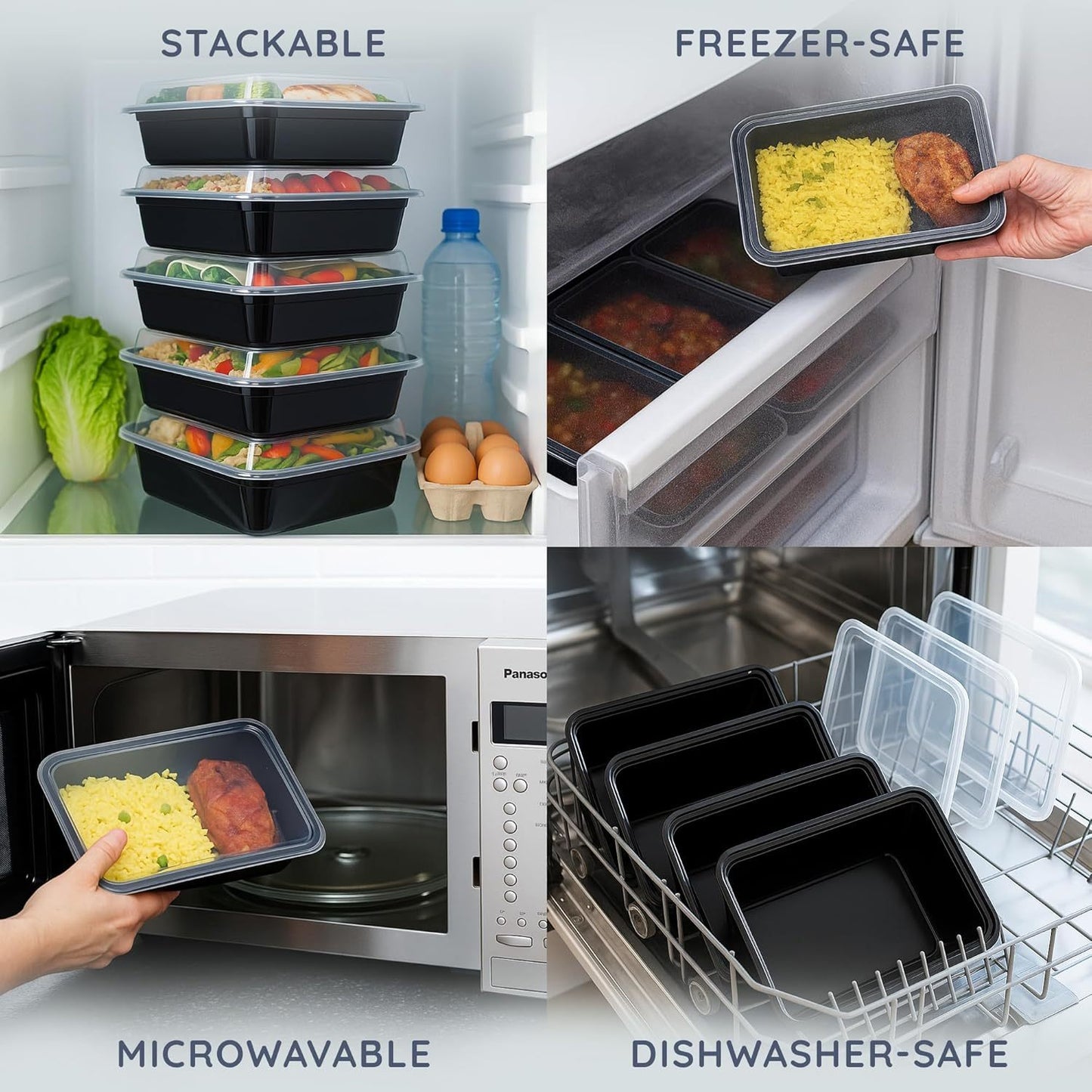 10/20pcs Meal Prep Containers with Lids, Reusable Food Storage Boxes, 1 & 2 Compartment Lunch Boxes, Stackable Plastic Takeaway Containers, Microwave Freezer Dishwasher Safe, Bento Lunch Box Set