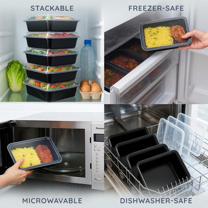 10/20pcs Meal Prep Containers with Lids, Reusable Food Storage Boxes, 1 & 2 Compartment Lunch Boxes, Stackable Plastic Takeaway Containers, Microwave Freezer Dishwasher Safe, Bento Lunch Box Set