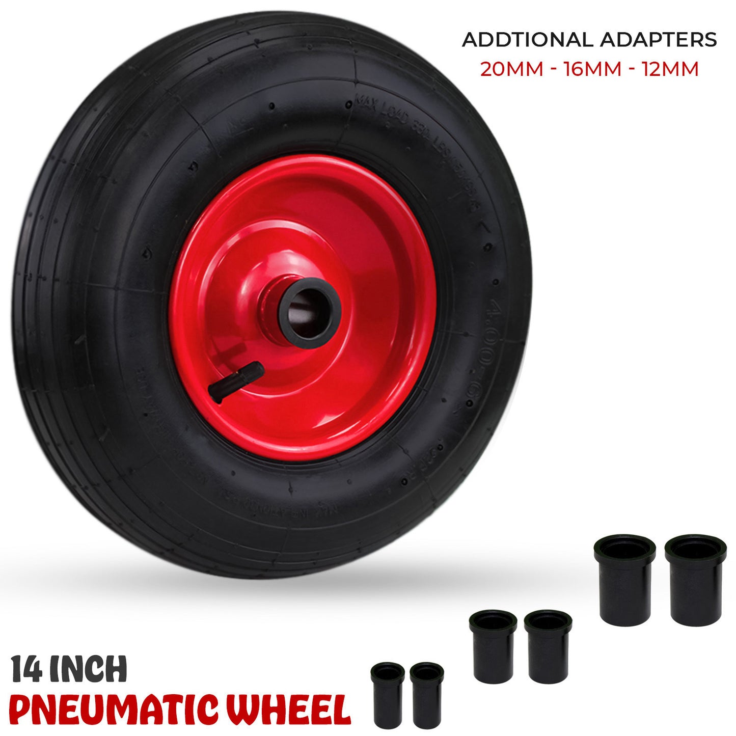 14"/35 cm Wheelbarrow Wheel Tyre 4.00-6 PU Heavy Duty Wheel Replacement Tire for Garden Trolley Barrow Go Cart Trailer Truck Black/Red