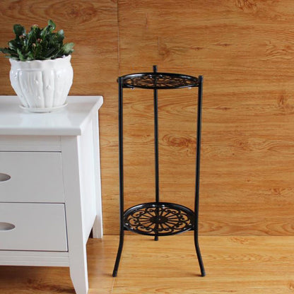 Iron Flower Pot Rack Tall Plant Stand Rack 2 Tier Flower Pot Holder Rustproof Plant Display Rack, Round Planter Shelves for Home Garden Patio Balcony Office Living Room Bathroom 24*50cm Black