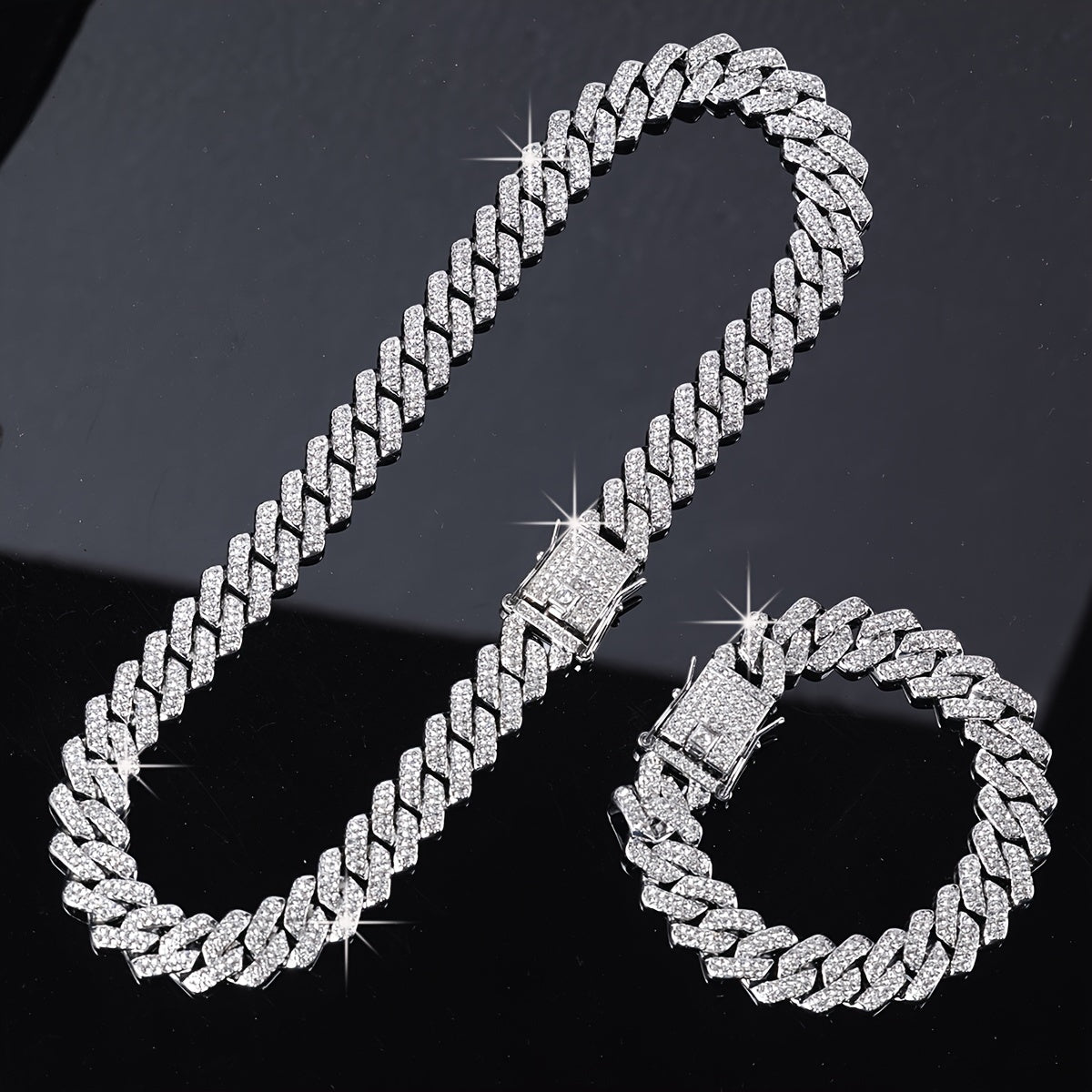 2pcs/Set Trendy Punk Style Hip Hop Chain Necklace Plus Bracelet Jewelry Set Suitable for Men And Women Perfect Decor for Cool Friends Unisex Jewelry
